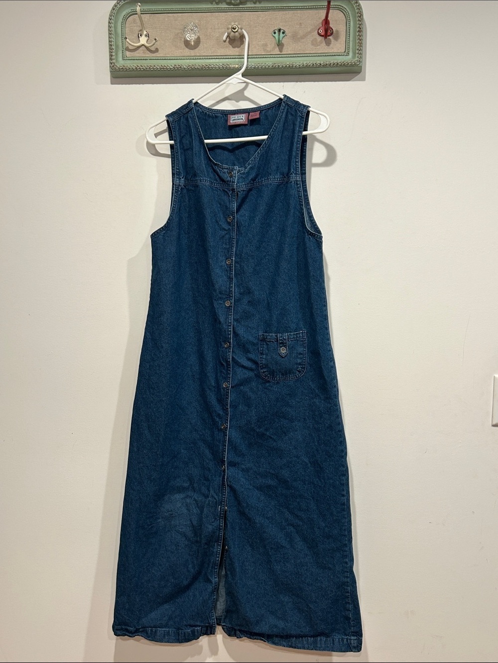 Premier Vintage 1990s Blue Denim Button-Front Midi Dress sleeves women’s medium